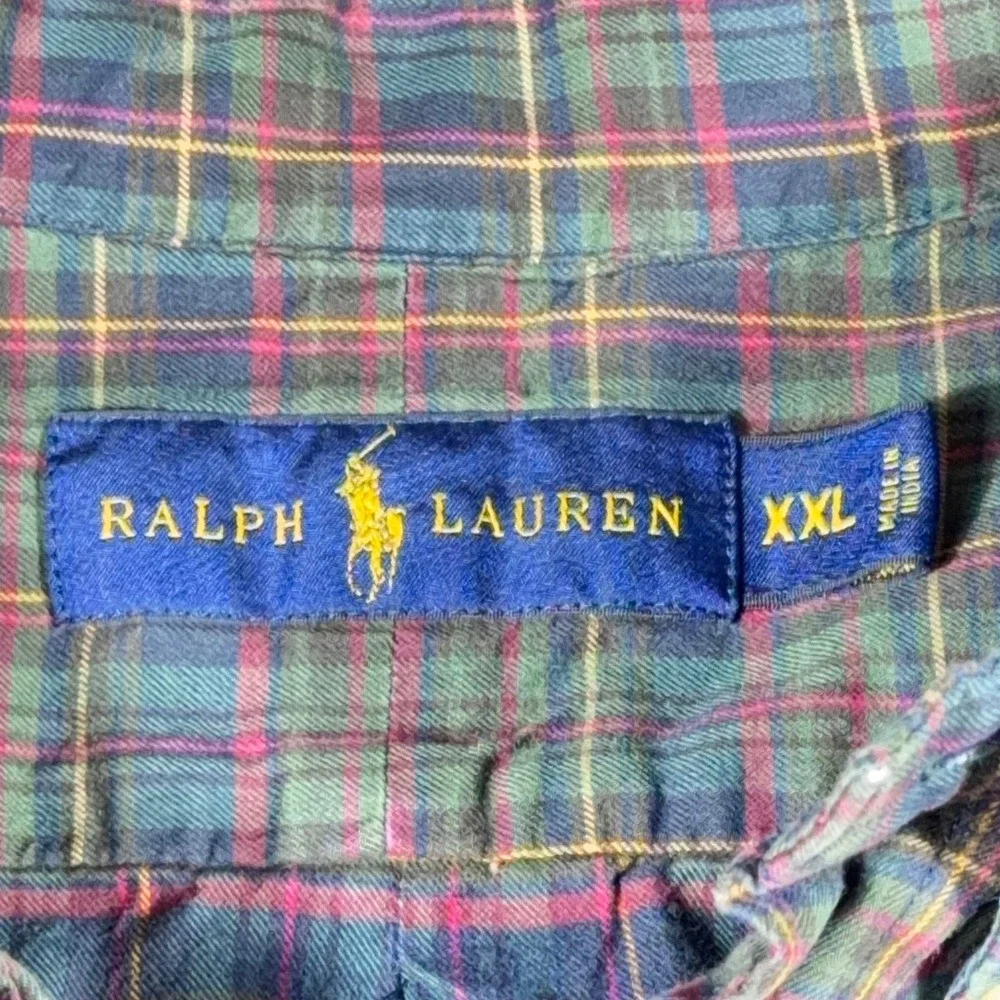 Polo Ralph Lauren Mens Green Plaid Button Down Shirt Cotton Long Sleeve XL